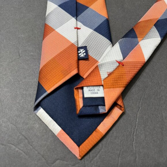 NWOT Izod Orange Blue Plaid Necktie 3 x 57" Stripes Mens Tie Gators Auburn UVA - Picture 3 of 10